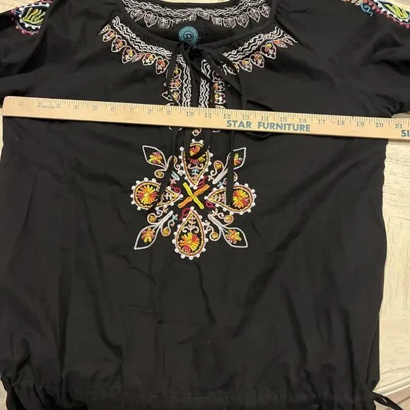 Double D Ranch Embroidered Blouse/Dress Size L Western Wear, Boho, Floral - Picture 7 of 8